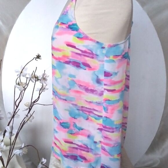 Tank Top Watercolor Colorful Chiffon Twisted Racer back Sheer Not See Th… - Picture 6 of 14